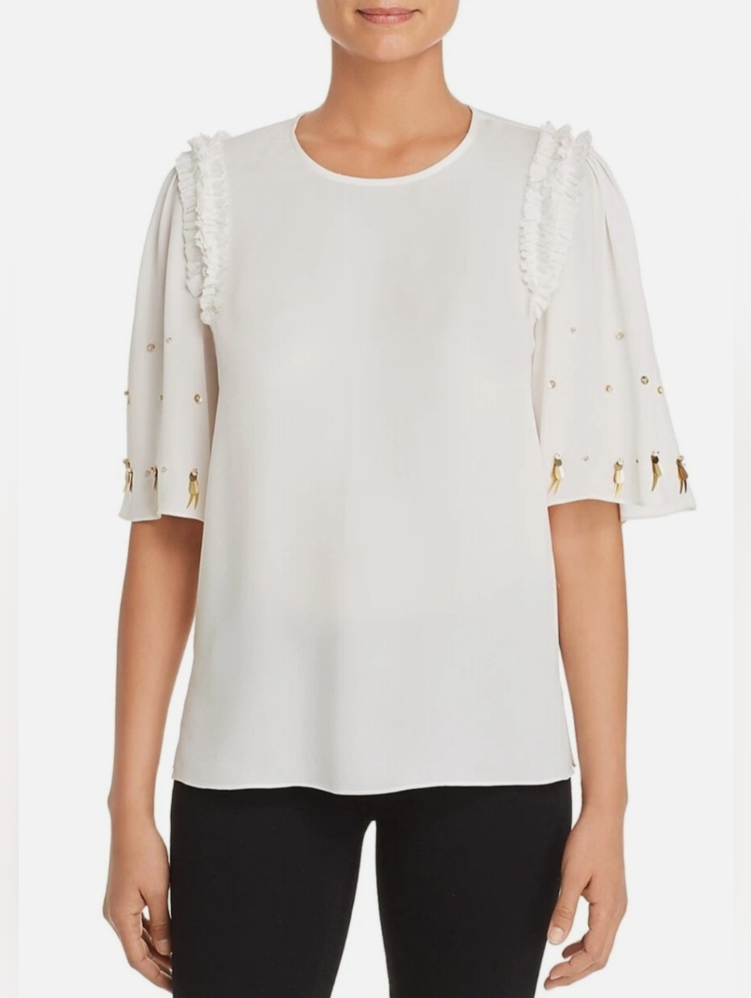 Kobi Halperin Ivory Womens Silk Embellished Blouse In Ivory Sixe Xl